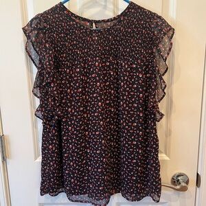 LOFT Black and Pink Floral Blouse